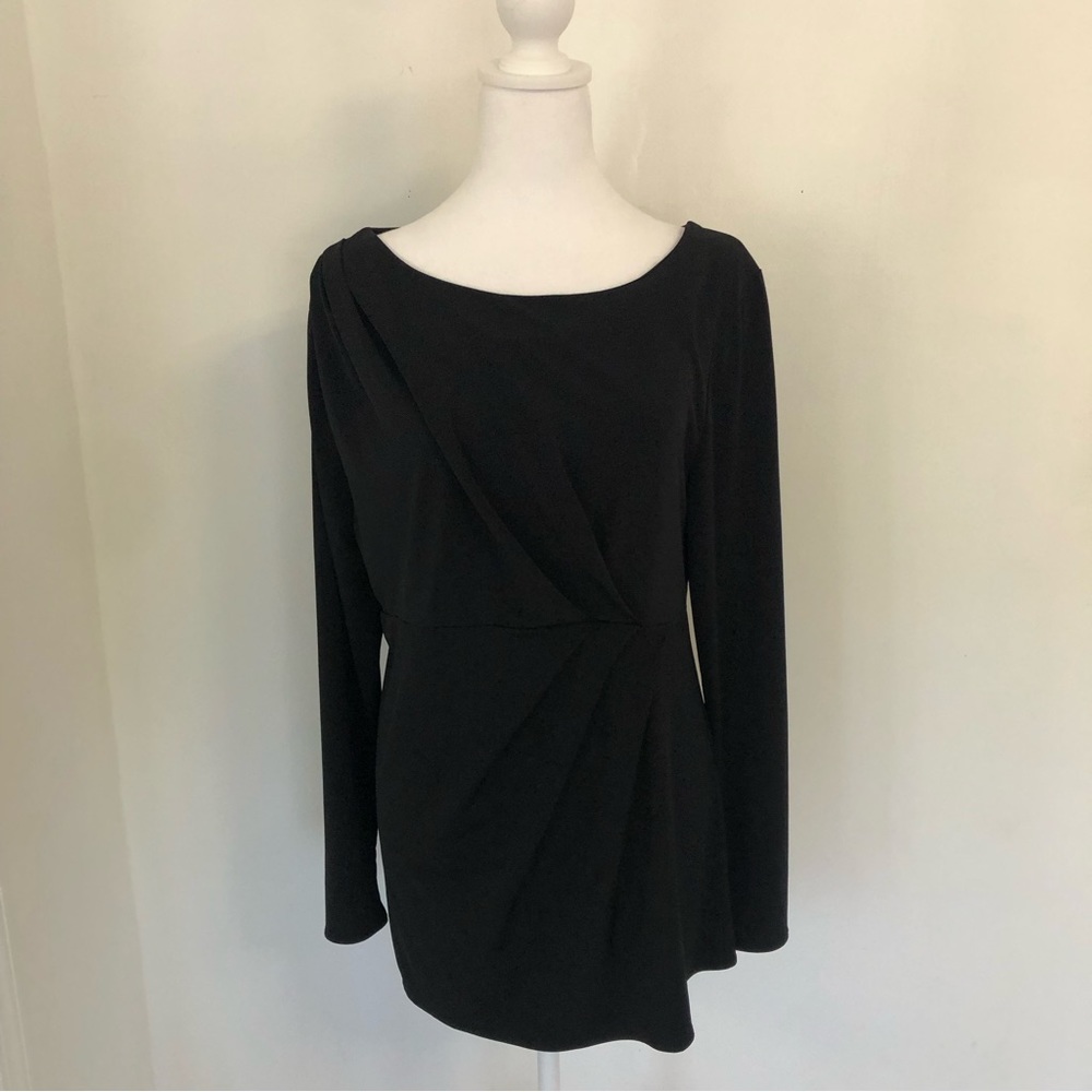 LANE BRYANT Women Black Boat Neck Long Sleeve Blouse Sz 14/16